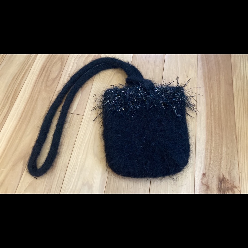 New Washed Wool Black Glitz Purse